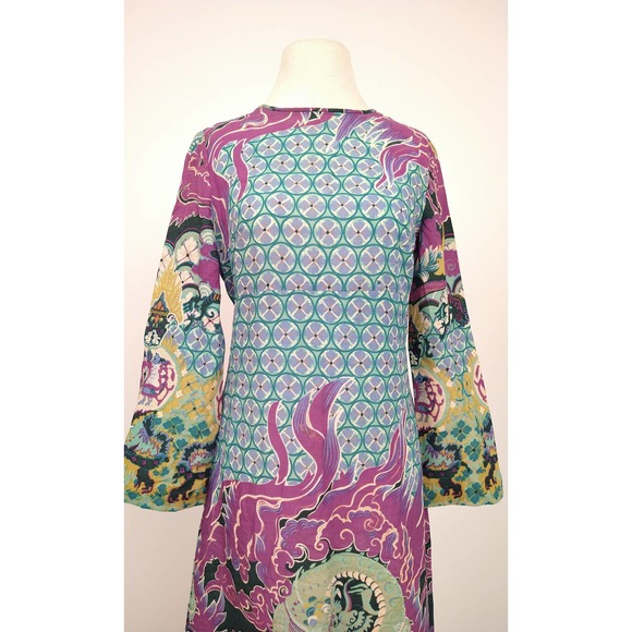 60's Geometric Dragon Purple Wool Maxi Dress by Colin Glascoe - Picture 4 of 8